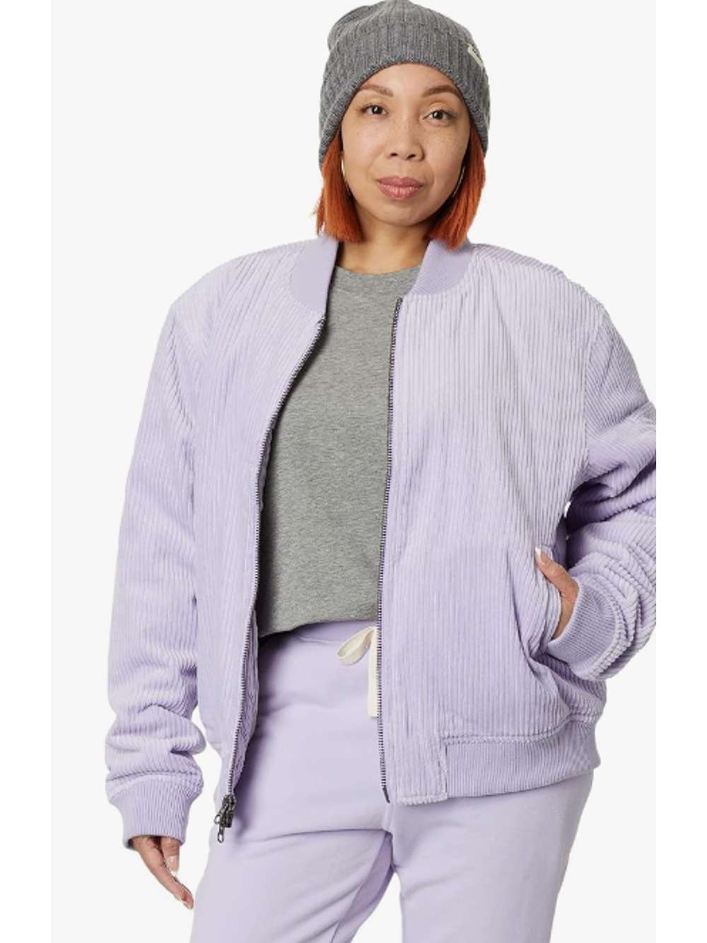 LABEL Unisex Go-To Corduroy Bomber Jacket XL Lavender Full Zip Long Sleeve NWT